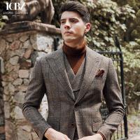 China Customized Color Brown Plaid Wool Suit for Men Formal end Commuter Casual Three-piece Suit on sale