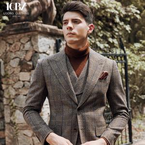 Customized Color Brown Plaid Wool Suit for Men Formal end Commuter Casual Three-piece Suit
