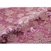 China Embroidery Corded Pink Sequin Lace Fabric With Scalloped Edging For Party Gown on sale