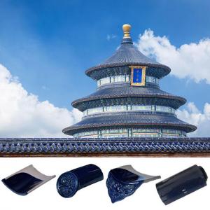 Blue Chinese Ceramic Tile Roofing Glazed For Ancient Thai Temple Building Roof