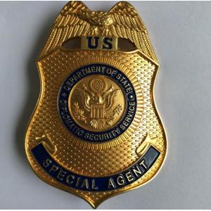 High quality metal stamped gold plated engraved metal police badge