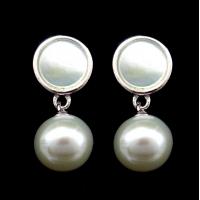 China Korean Japanese Style 925 Silver Zircon Drop Earrings / Symmetry Pearl Shell Dangle Earrings on sale