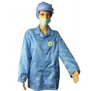 China Static Dissipative ESD Jackets 2.5mm Grid White And Blue For EPA Clean Room wholesale