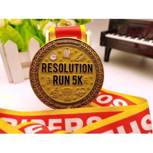 Zinc Alloy 5k Award Medals 2.5mm Thickness with colorful ribbon