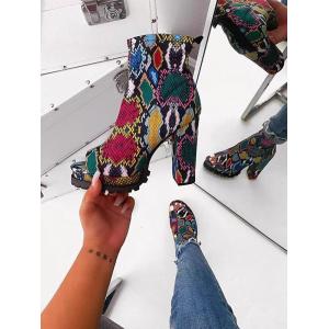 Colorful Snake Prints Waterproof Ladies High Heeled Boots Peep Toe Lace Up