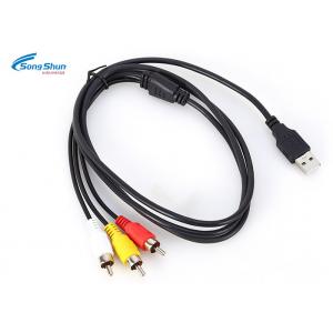 USB 2.0-3 RCA Male Plug Audio Extension Cord , AV Adapter Audio Lead Cable