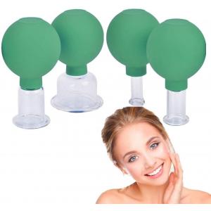 4 Pieces  Green Glass Silicone Cupping Cups Massage Vacuum Suction Cupping Cups For Body Face Leg Arm Back