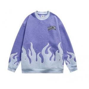 Small Quantity Clothing Factory Lamb Wool Print Flame Round Neck Pullover Sweater For Men