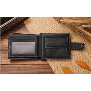 Mens Genuine Leather Short Wallet Black / Brown / Custom Color Optional
