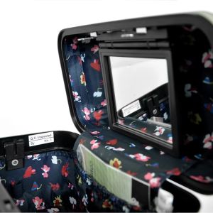 China Mini Hard Shell Cosmetic Case with Built-in Mirror Password Lock Glossy Orange Holographic Lady Style Travel Organizer wholesale