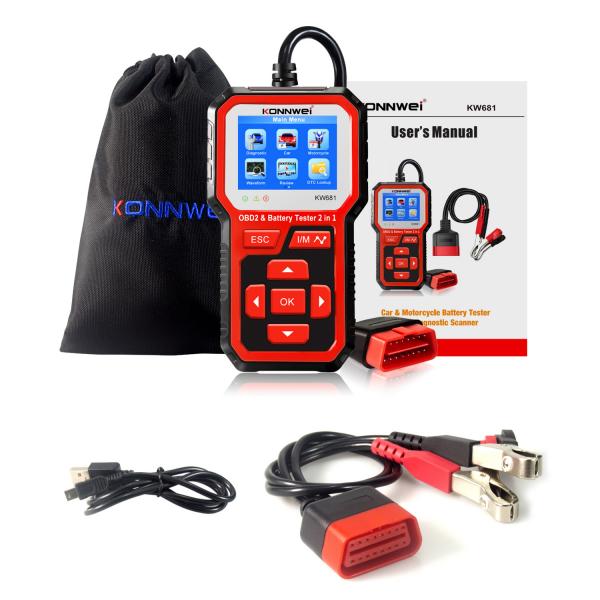 OBD2 Diagnostic 2.4 Inch TFT Car Battery Tester FCC Konnwei KW681