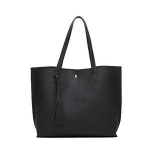 Nylon Womens Black Tote Handbag , 360mm X 300mm Leather Shoulder Tote Bag