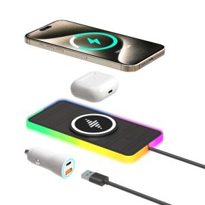 China Silicone Car Wireless Charging Pad RGB LED Qi Apple Samsung Earbuds Compatibility wholesale