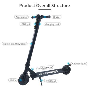Foldable Powerful Electric Scooter LED Headlight Light Strip 25km/H Max Speed