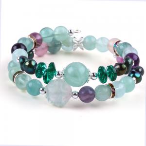 China Custom DIY Fluorite Crystal With Fluorite Rose Flower Carving 8MM Round Bead Adjustable Bangle supplier