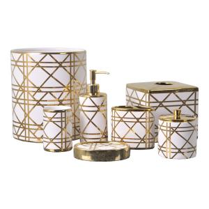Luxury Gold Design Bathroom Soap Dispenser Set Ceramic With Decal Hand Painted