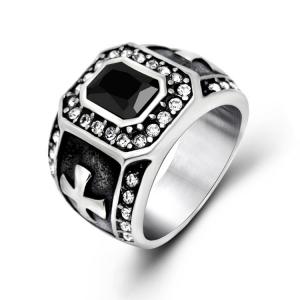 China Vintage Inlay Mens Gothic Stainless Steel Band Ring with Black Cubic Zircon（SA566BLACK） supplier