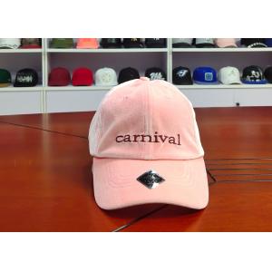 China Velvet Fabric Pink 6 Panel Baseball caps With Embroidery Logo / Curve Bill Hats supplier
