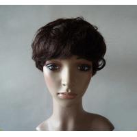 China Brown Short Human Hair Wigs With Bangs ,  Curly Human Hair Wigs on sale
