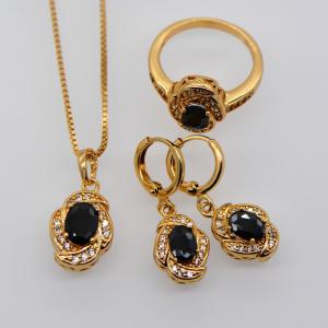 China Luxury zircon Crystal Necklace Earrings Ring Jewelry Sets 18K Real Gold Plated supplier