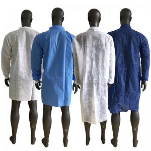 PP SMS Non Woven Disposable Lab Coats With Pockets White Blue Green