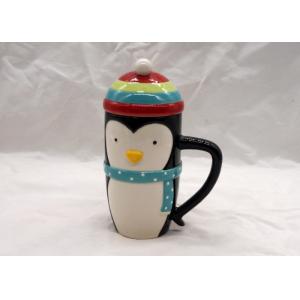 China Creative 3D Ceramic Mug Multi Colors Penguin Travel Mug With Christmas Cap Lid supplier