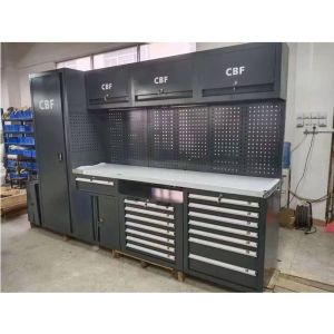 China 可動式大型新品ブラックガレージワークベンチ/ワークショップ用スチールコンビネーションツールキャビネット wholesale