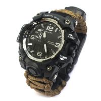 China Outdoor Brown Emergency Survival Bracelet Watch Nylon Paracord Wristband on sale