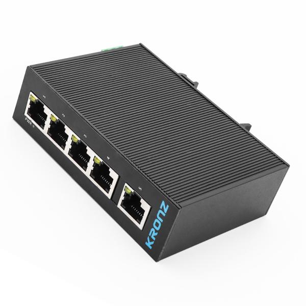Industrial Unmanaged 5 Port Network Switch 512 Kbit 8 Pin DIN rail Or wall Mounting
