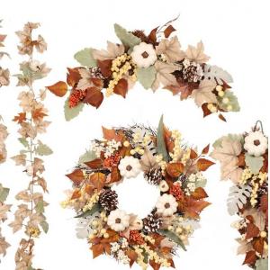 ODM Large Artificial Wreaths Christmas Faux Peony Wreath Maple Leaves Garlic
