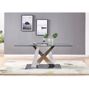 High End Electroplating Temperd Glass 150cm Stainless Steel Leg Dining Table