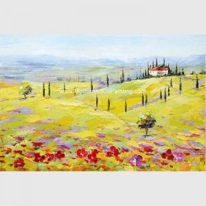 China Modern Abstract Landscape Oil Painting Yellow Red Tuscany Village Companies Decor supplier