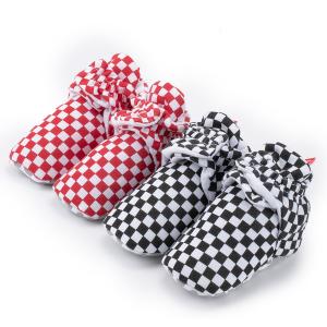 China New designed Cotton fabric Gingham red indoor prewalk toddler baby sock shoes supplier
