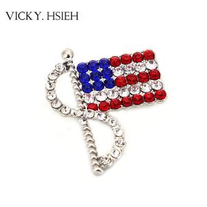 China VICKY.HSIEH Rhodium Tone Rhinestone Pave USA Flag Brooches supplier