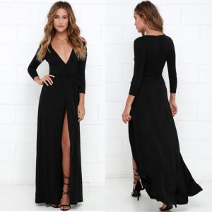 China Sexy Long Plain Black Dresses For Girls supplier