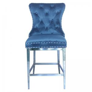 Romantic Blue Color Bar Chair High Back Heavy Base