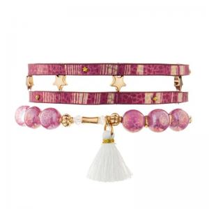 Girl Pink Power Vintage Leather Bracelet With Handmade White Tassel