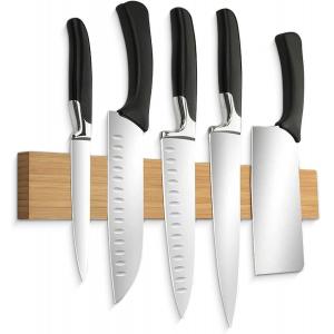 Bamboo Wood Kitchen Knife Magnetic Holder Strong Powerful Knife Rack Storage Display Organizer