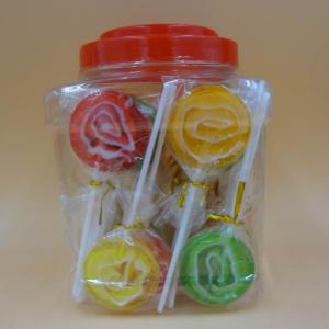 China Round shape Assorted fruit Flavor Round Flat Large Swirl Lollipops / Hard Candy Food With PVC Jars supplier