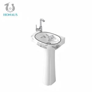 Chinese Style Bathroom Full Pedestal Wash Basin With Mirror Best Ceramic Two Piece