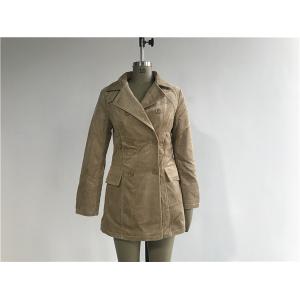 Flaxen Corduroy Wadded Double Breasted Coat , Long Womens Cotton Jacket