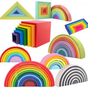 China Brown 18cm Rainbow Wooden Building Blocks Toy Creative Educational wholesale
