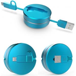 China 2 in 1 Fast Charging USB Data Cable for iPhoneX 6 7plus and Android rounded Retractable Micro USB Cable supplier