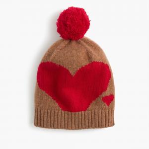 Women ' S Heart Jacquard Knitted Pom Pom Hat 100 Percent Cashmere Material