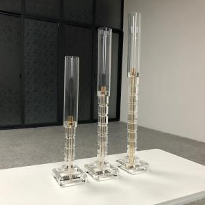 China Crystal Ceremony Glass Wedding Candle Holder Set 3 Pcs 57cm 71cm 81cm supplier