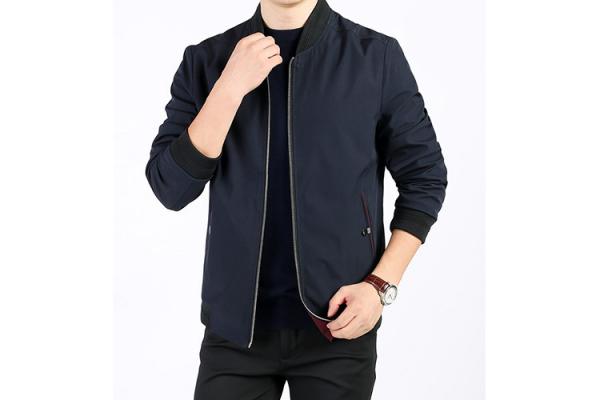 Polyester Water - Resistant Men's Bomber Jackets Rib - Knit Standing Collar