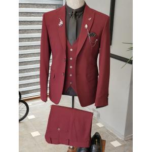 clarete marrón del chaleco del traje del estiramiento del ajustado del smoking de 3 pedazos del smoking de encargo 46 48 50 52 54 56 rojo