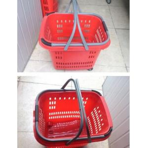 Duralumin Pull Rod Virgin Plastic Rolling Trolley Shopping Basket With Wheels For Shopping Malls