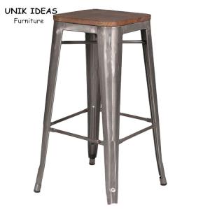 35" Rustic Industrial Cafe Bar Stool Black Wooden Seat Metal High Chair
