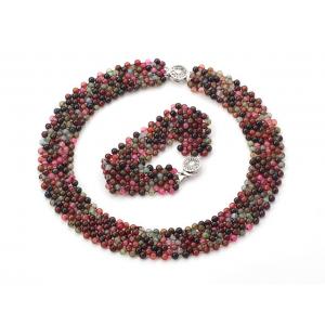 Natural Tourmaline color agate necklace and bracelet woman Jewelry set handmake from China